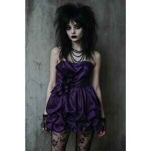 vintage 90s GUNNE SAX JESSICA MCCLINTOCK dress strapless satin emo goth purple S